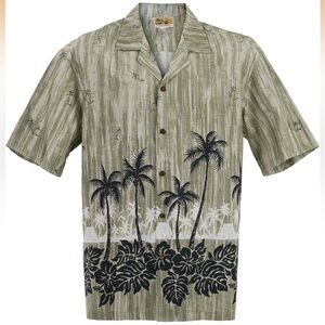 Winnie Fashion Palms Hawaiian Village Aloha Shirt Beige Made in Hawaii Men’s 3XL